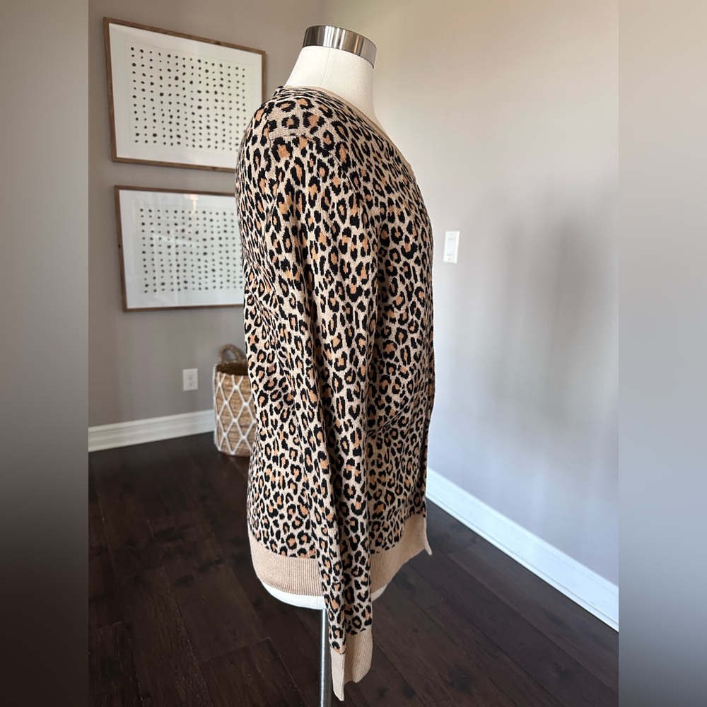 Merona 🎯 Target Cotton Button-Up Cardigan Sweater Leopard Animal Print XL EUC - Picture 3 of 11